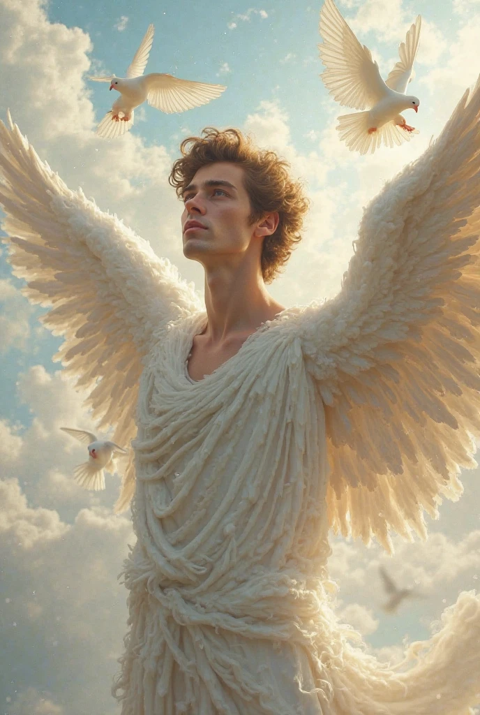 angel boy age 16 shirtless sexiest abs plumpy lips, sexiext Nipples with 4 cm diameter , with 4 big black wings,White skin, White Gradation silver