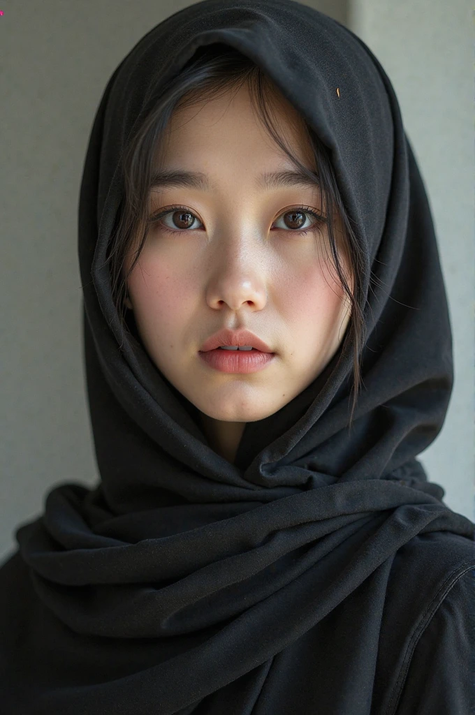 Photo portrait of a beautiful Bandung girl wearing a hijab and dimples, around 17 years old, (plain black hijab), (portrait medium shot:1.3), dramatic light, Rembrandt lighting scheme, (hyperrealism:1.2), (8K UHD: 1.2), ( photorealistic:1.2), shot with Canon EOS 5D Mark IV, facial detail, skin texture detail, smooth, flawless skin, glowing complexion, silky touch, even texture, blemish-free, radiant appearance, youthful look, soft and supple skin, poreless, perfect skin tone, porcelain-like complexion, velvety smoothness, dewy and fresh skin, natural beauty, healthy and vibrant skin, standing in street