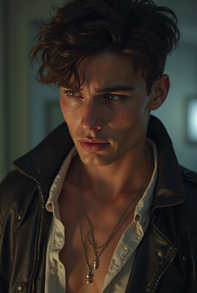 Young handsome cute white white skin soft skinny beautiful en un bar de cowboy