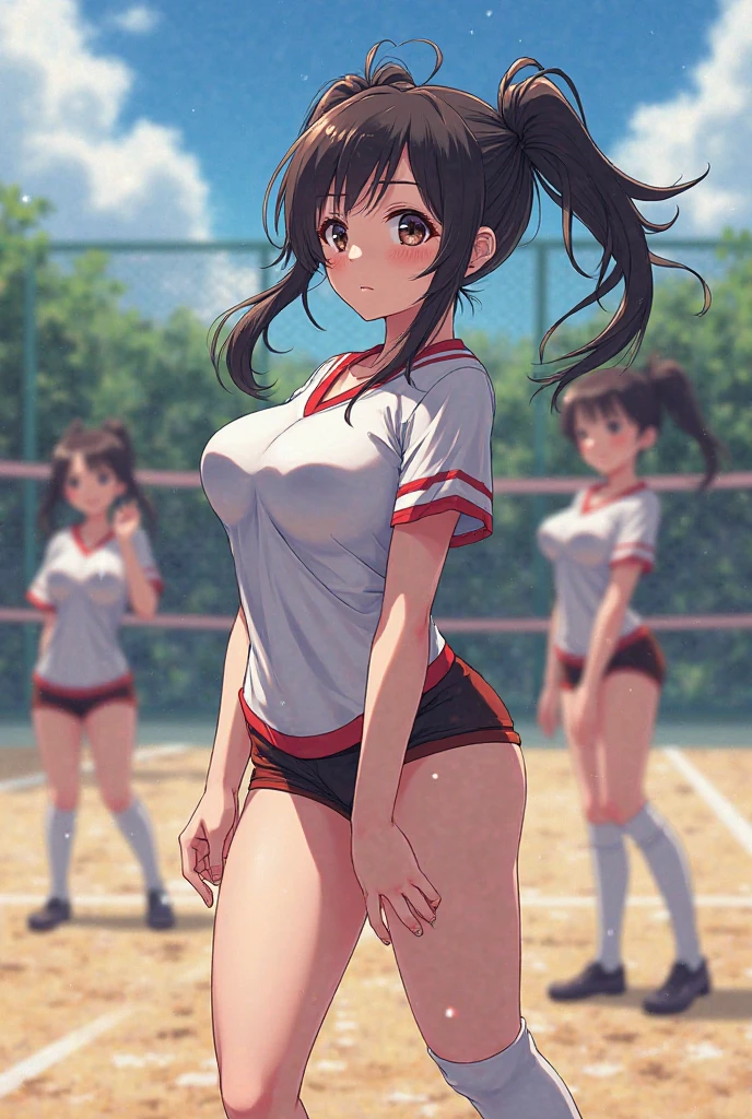 Highest quality,masterpiece,high school student,Black Hair,Women's Basketball,Losing to the boys' basketball team and becoming completely naked,Nipples,pubic hair