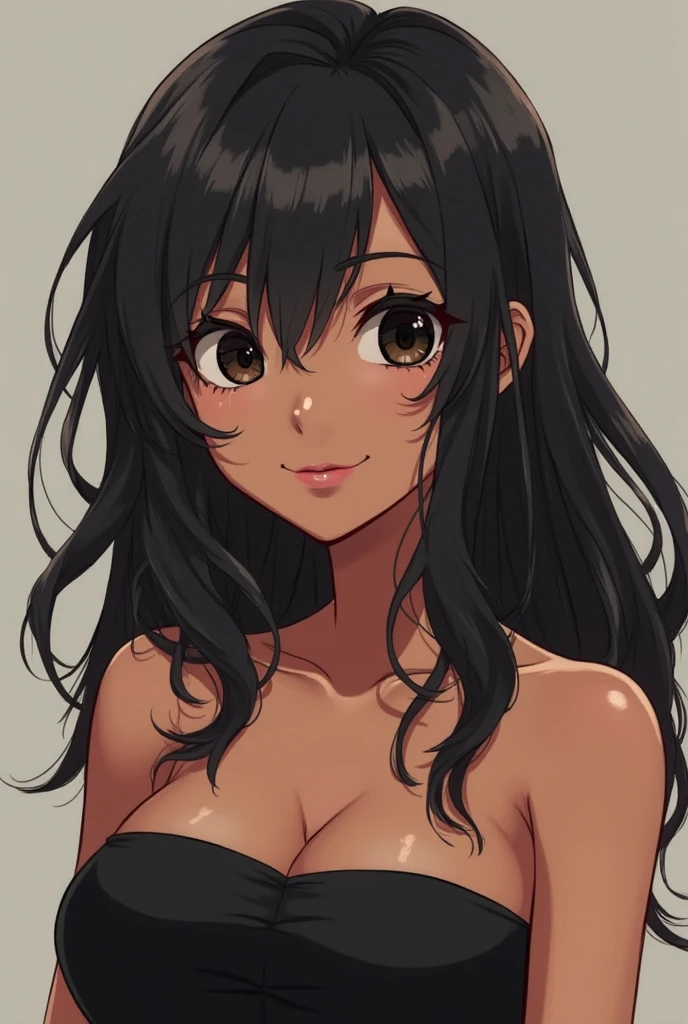 1girl, ite body, dark skin tone, small chest, portrait, black eyes, beautiful black dress