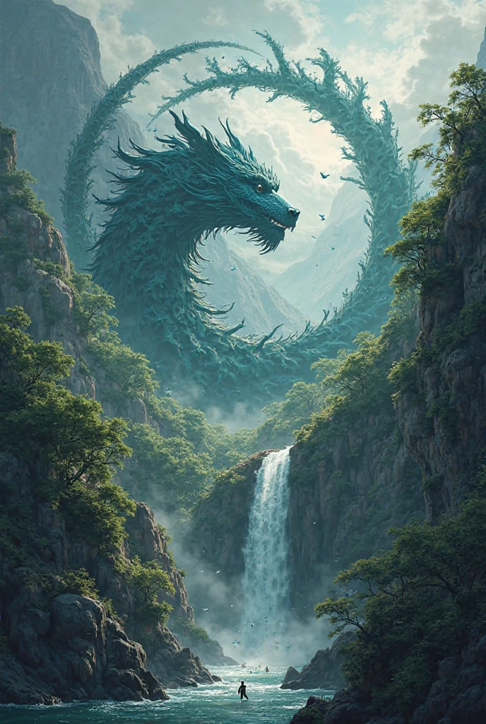 an ultra-realistic and beautiful female dragon fused with the forest, predominant green color, maximum quality, 8K, Bioluminic Lighting, Drawn and painted with pencil.