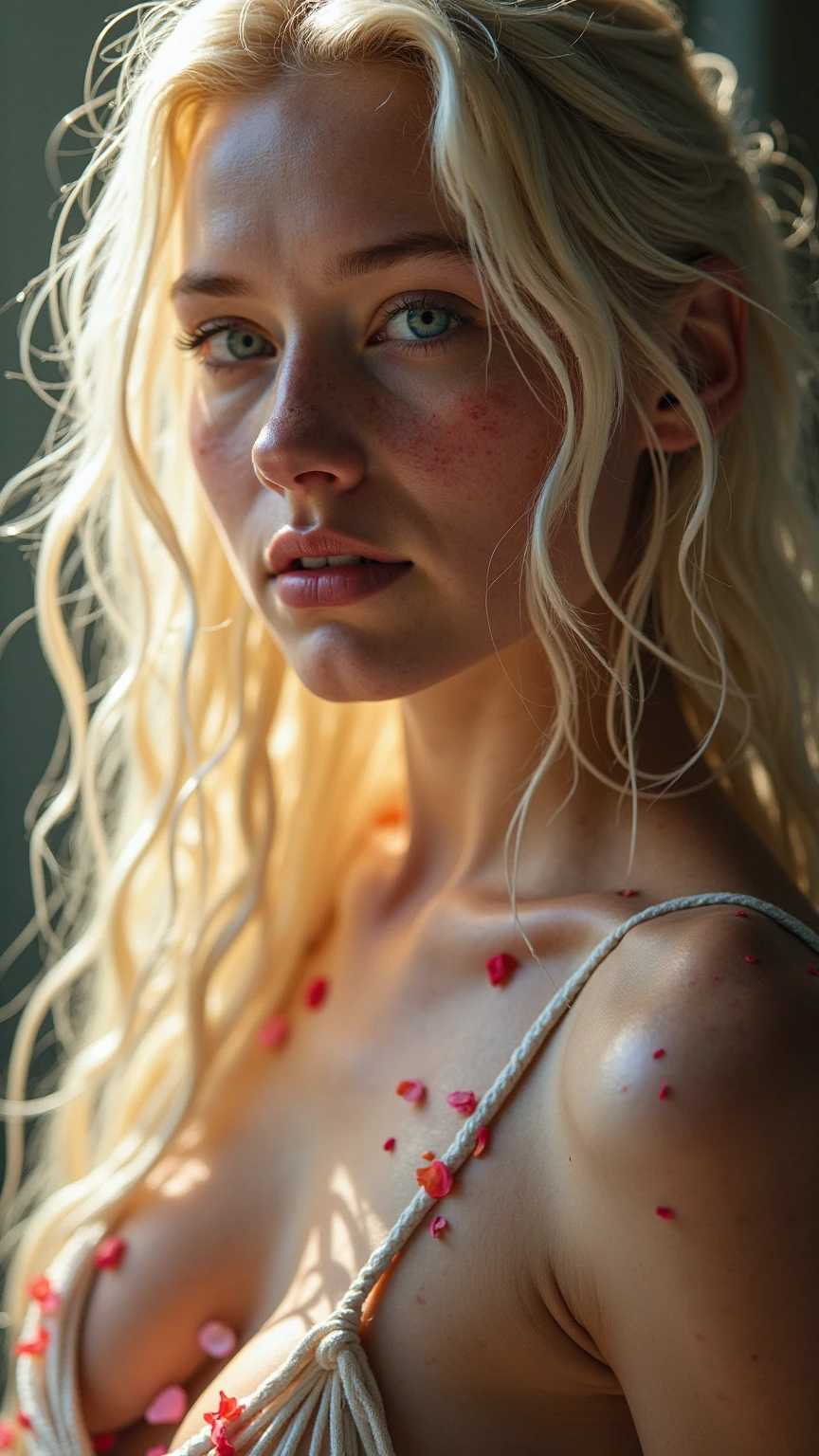 4k highly detailed realistic digital extremely high quality RAW photograph, a portrait photo of margot robbie that lived with wolves her whole life is now leading them to battle. torn clothes exposing (nude:1.4) body, armored pauldrons, fangs, curled horns, big breasts, ((snow and blood)), ((wolf tattoos)), epic, hyperrealistic, hyperrealism, 8k, cinematic lighting, greg rutkowski, wlop, (f1.8 short focus bokeh)