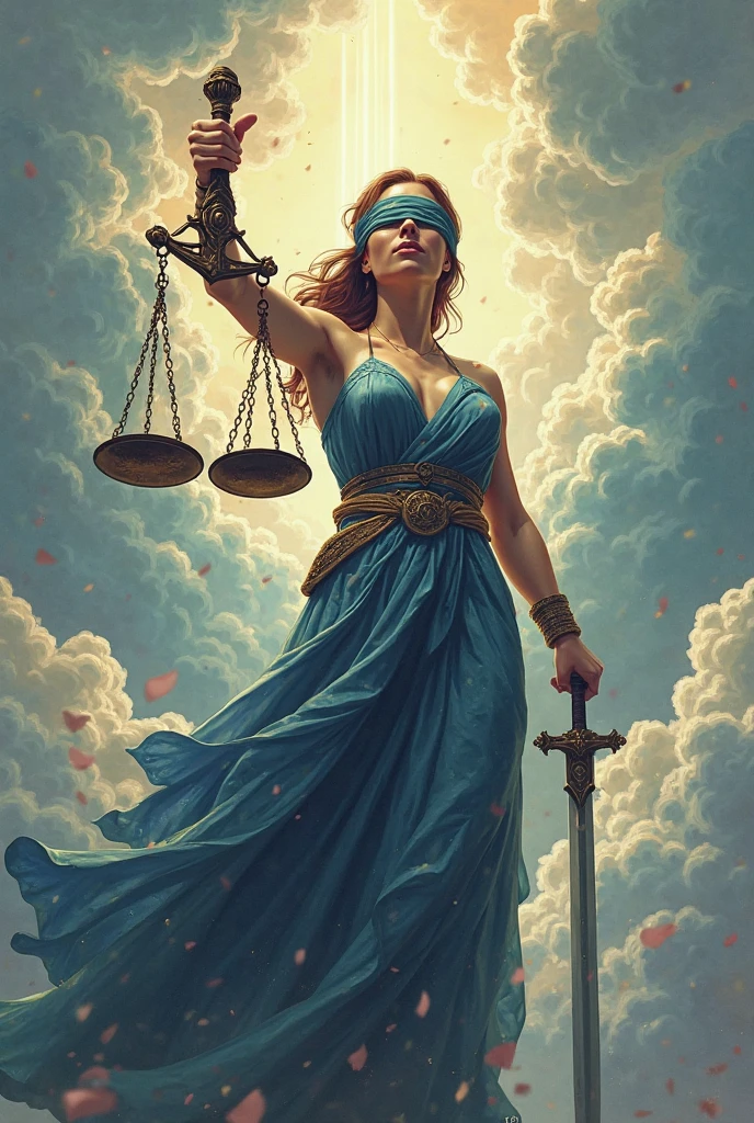 a woman in a white dress holding a sword and scales, the justice tarot card, inspirado em Henry Justice Ford, greek titan goddess themis, Justice, A Deusa Hera parecendo irritada, Deusa da mitologia grega, Frank Cho, O Deus Atena, inspirado em Evelyn De Morgan, Deusa grega Atena, the goddess hestia, arte da capa dos quadrinhos de phil noto, Deusa grega
