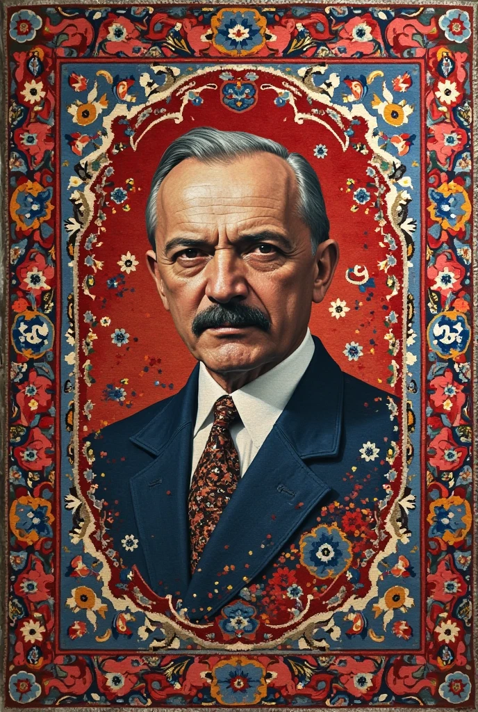 The carpet with Anatolian motifs is also a picture of Mustafa Kemal Ataturk