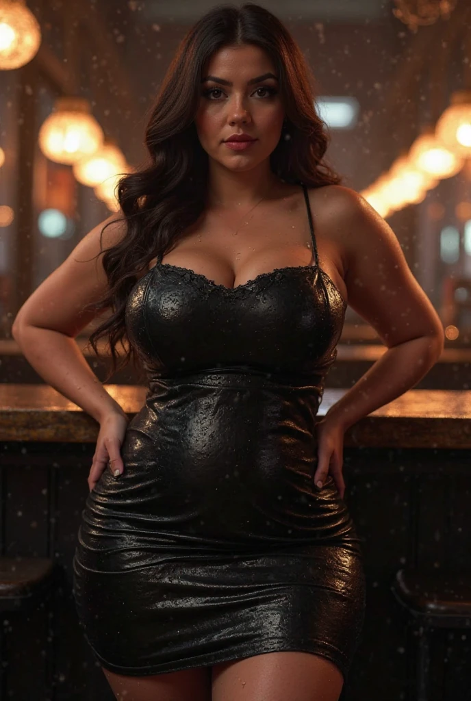 Sexy big wife with long hairstyle beautiful(big body curves)personality clothing Sexy open frock pink dress