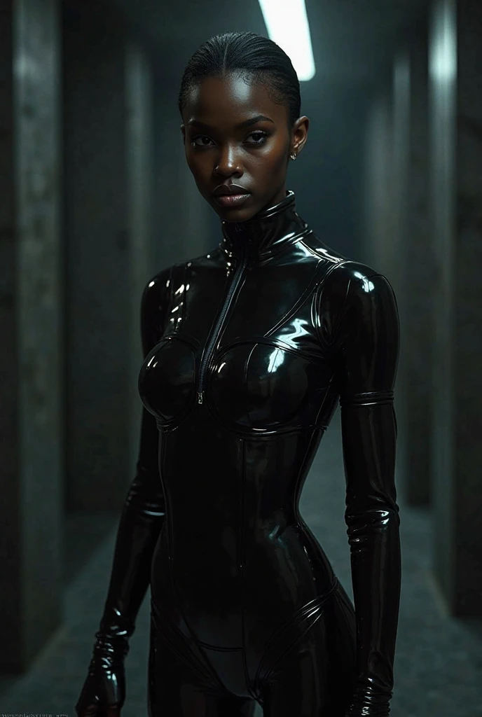 A black woman wearing a blue Sttldunf uniform stands prominently in the center of the scene. Her uniform is made of a futuristic material, giving it a sleek and polished appearance. The uniform has intricate details such as metallic elements and glowing accents. Her face is the epitome of determination and strength, with every feature meticulously crafted. Her eyes are captivating, with a deep and intense gaze, drawing you into the scene. Her lips have a subtle curve, expressing both confidence and a hint of mystery. Veins subtly pulsate beneath her skin, symbolizing her connection to a greater power or source. They add an otherworldly touch to her appearance, hinting at her extraordinary abilities. She wears a stylish eyepatch, which adds an element of intrigue to her character. Its design is sleek and futuristic, complementing her overall appearance. It creates an air of mystery, making viewers wonder about her backstory. Cables loop and intertwine around her, connecting her to a network or system. They are carefully woven, giving the impression of a complex and intricate web of knowledge that she possesses or is part of. The lighting in the scene is dim, with soft luma emanating from her body, creating an ethereal glow around her. It adds a sense of divinity and power to the character, enhancing her presence. The scene has a touch of the surreal, with elements of both fantasy and science fiction. It combines the futuristic Sttldunf uniform with the existence of veins and cables, blurring the line between reality and imagination. The color palette of the scene is dominated by shades of blue, paying homage to the blue uniform and adding a sense of calmness and stability. The contrast between the blue and the black woman's skin creates a visually striking effect. The overall quality of the image is of the highest standard, embracing the highest resolution possible. It is a masterpiece of digital art, created with meticulous attention to detail and precision.
