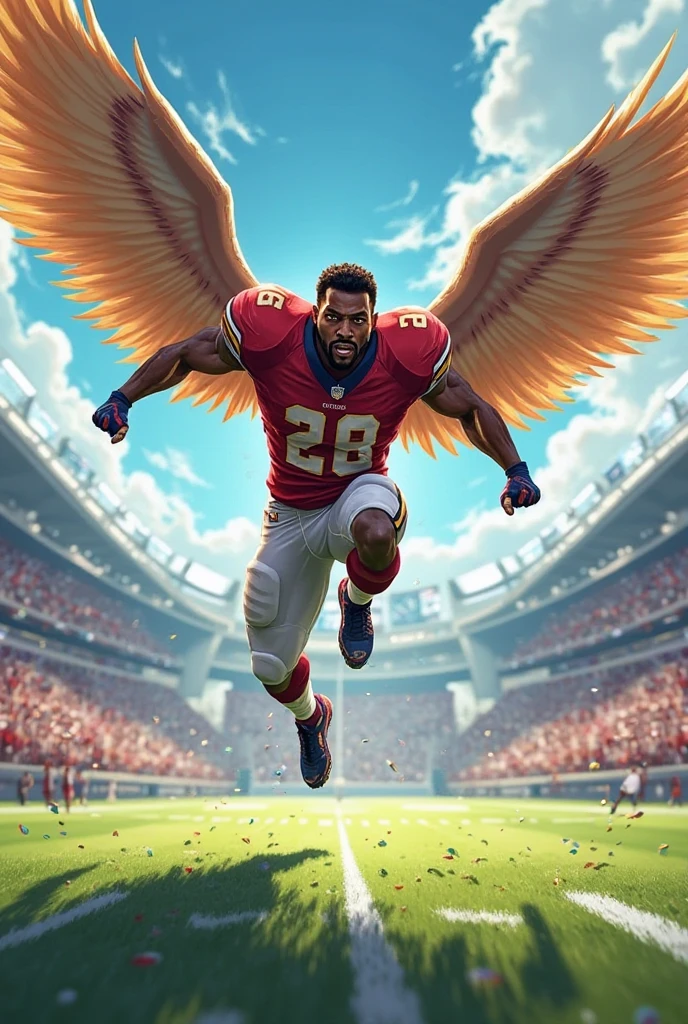 Strong man archangel with beard and wearing US sports uniform