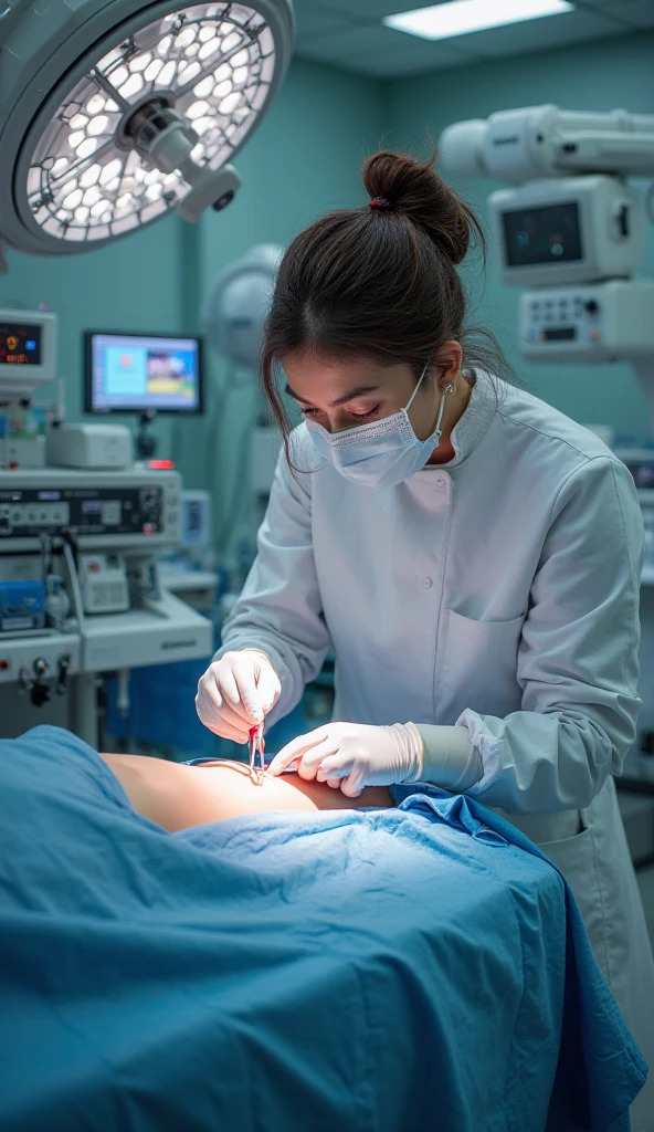 Sports medicine physician using a large-gauge needle for joint fluid aspiration