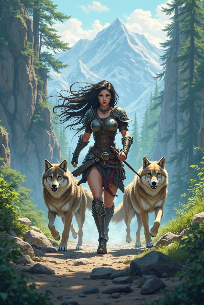 kenket, ross tran, ruan jia, bonifasko, a mighty male bear made out of (wandering ranger), heterosexual, azure eyes, big black mane of hairs, fantasy portrait, finely detailed brown tunic, intricate design, double blades, silk, cinematic lighting, 4k,