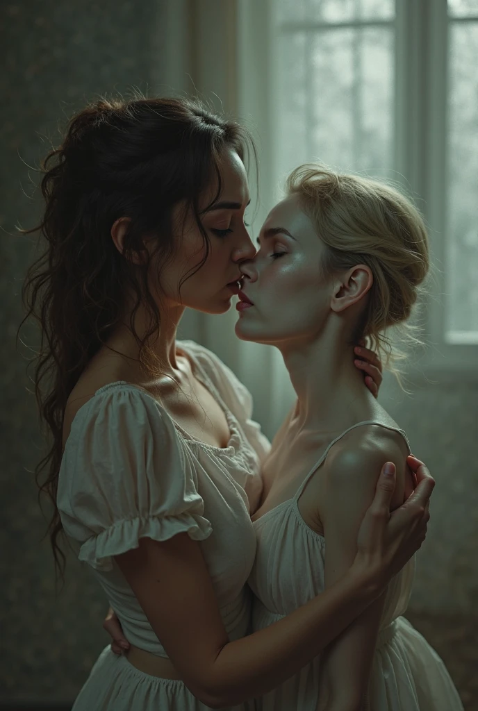 67 year old mature woman.Short blond hair with ashy blue eyes .Extra gigantic  with transparent dress hugs her 20-year-old son 