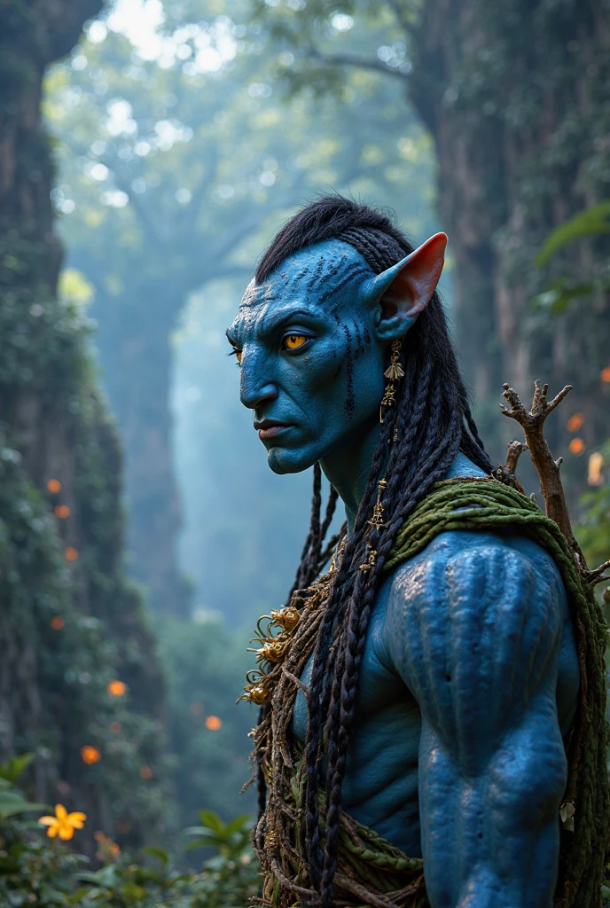 (Best quality, 4k, Masterpiece :1.3), avatar Style, teen boy. Full body image, smiling, tribal outfit, slightly rounded head shape, playing a drum,