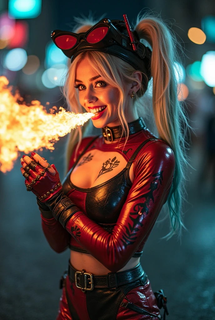 An ultra hot gorgeous European woman, age 23, she’s the Death (laughing out loud:1.3), black hair (and a lock of white hair:1.2).her hands are burning with fire. she’s walking on a ground full of skeletons and skulls after a disaster.smoke, flames, explosions. Dramatic cinematic light. Smoke, flames.cleavage 
