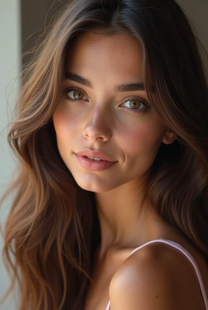 Femme arafed avec débardeur et culotte assortis, fille sexy aux yeux bruns, Portrait Sophie Mudd, cheveux bruns et grands yeux, Selfie d’une jeune femme, Yeux de chambre, Violet Myers, sans maquillage, maquillage naturel, Regarder directement la caméra, Visage avec Artgram, Maquillage subtil, Superbe photo du corps entier, dans la chambre, clivage