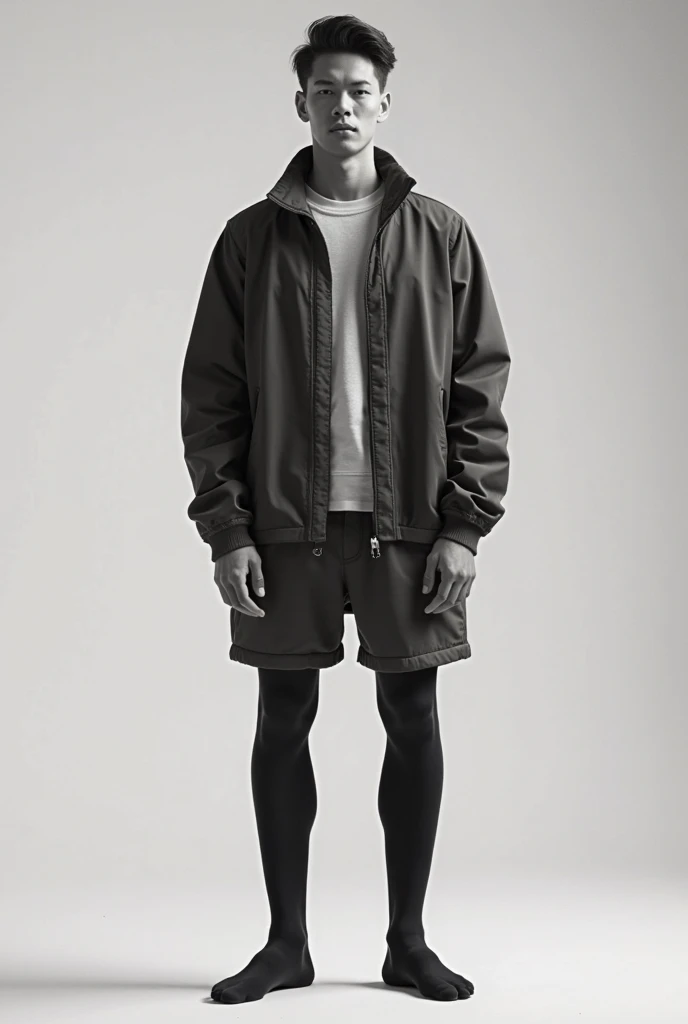 A man wearing black pantyhose and shorts