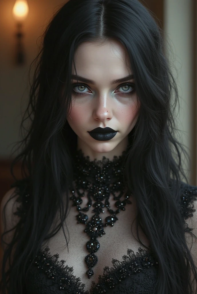 "A hyper-realistic digital painting of a young gothic woman with long ...