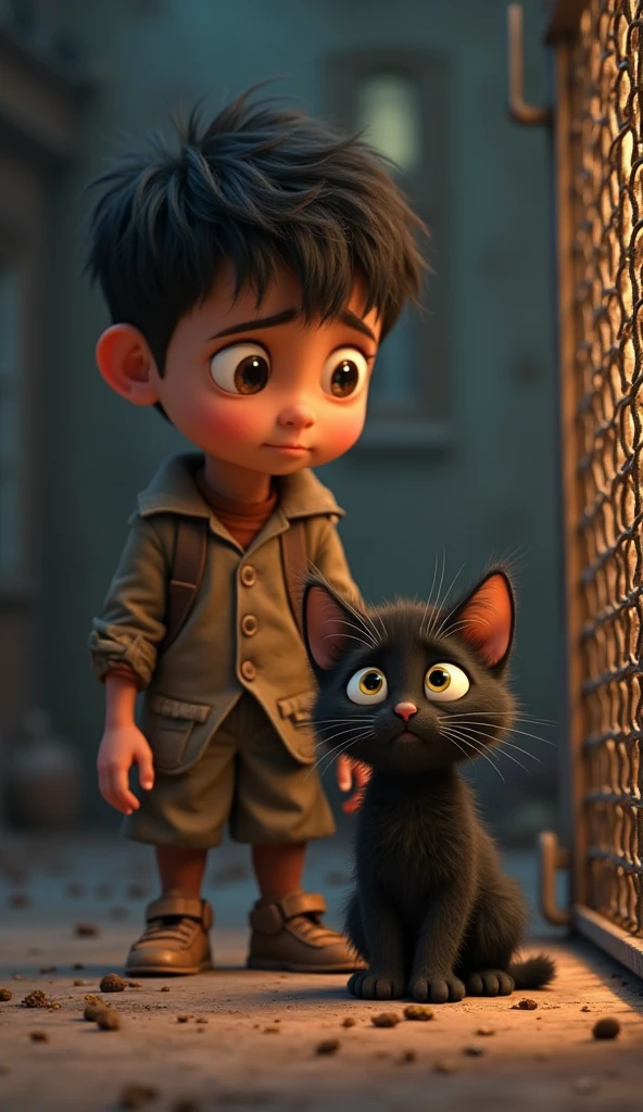 A small Pakistani boy playing with cat