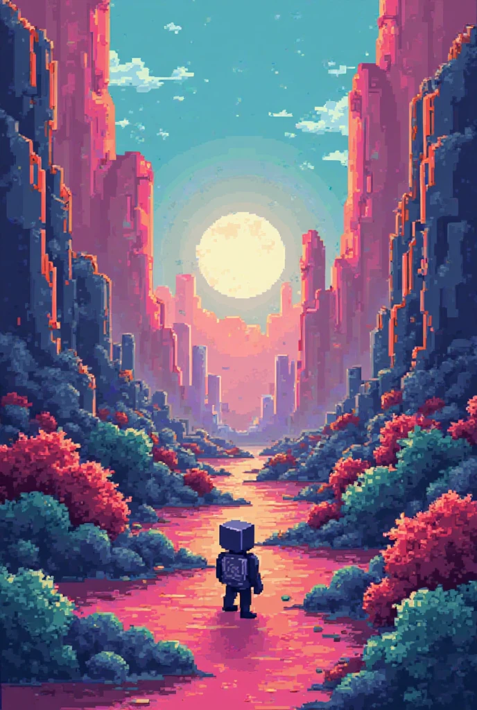 There is a poster with a cartoon character, a slightly strong adult man, with a beard and long hair, an explorer boy with a backpack on his back and a staff in his hand, walking in a ruined city, a jungle of flowers, a lost city, vegetation, fireflies, night, full moon, fog, animation style rendering, 3D rendering. Unreal Engine 5, stylized anime, beautiful detailed digital art, Atey Ghailan 8K, stylized 3D rendering, surreal adventure rendering, 3D anime style, stylized 3D rendering