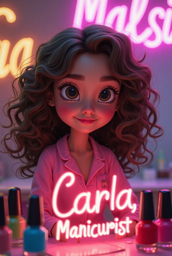 Disney Pixar style woman, red shirt, inside a warehouse, high qualiy, best qualityer.