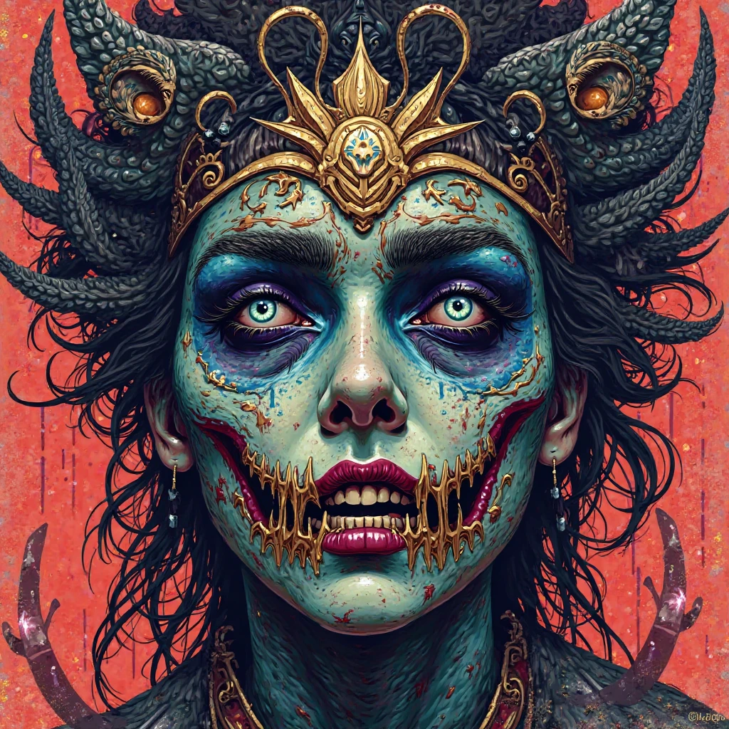 3D closeup of young handsome aristocrat - profile portrait with crown,Ram skull。Beautiful and complex Japanese crow, Fox mask and breadcrumbs Japanese kimono。a betta fish, jellyfish pheonix, Bio-luminescence, Plasma, icey, Eau, ventania, organism, Wu Ya and WLOP and works by Bippel and Greg Rutkovsky, creature00d, (Amber theme:0.7), mtu, mathematician,