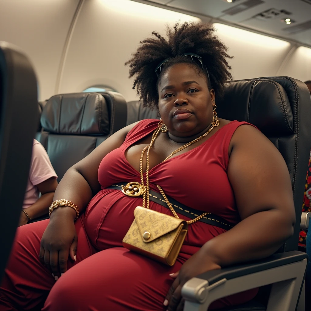 1 beautiful woman, large body, eyes closed, eyelids made up, medium earrings, short afro hair, mint green dress, black jacket over the dress, sandals, large turquoise bag, long eyelashes, full lips, mouth open, head resting on the seat , sleeping lying on the train