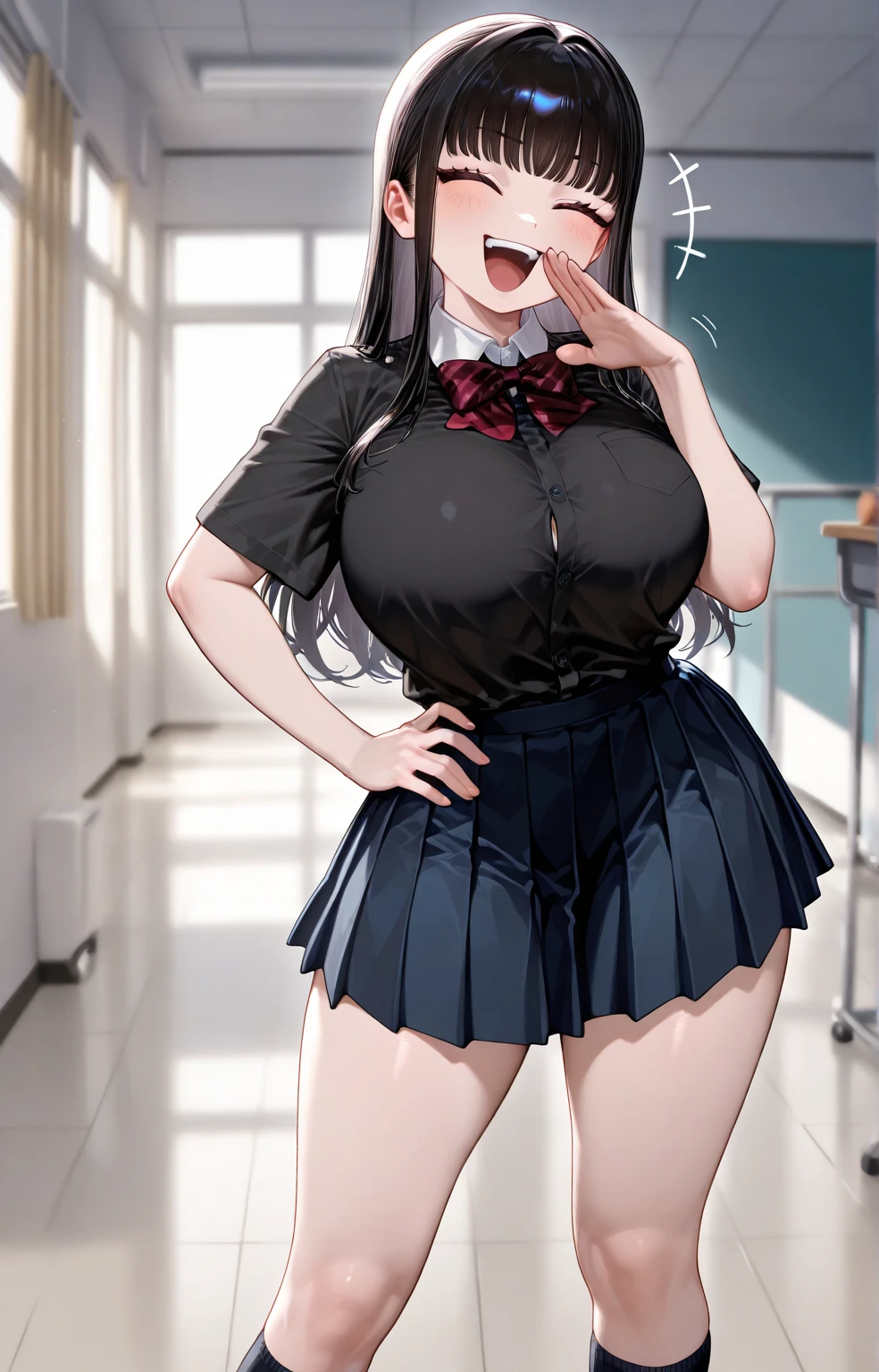ultra realista 8k CG, master part, 1girl, cute face, big tits, thick thighs, twisting school girl uniform, Girl embarrassed 、