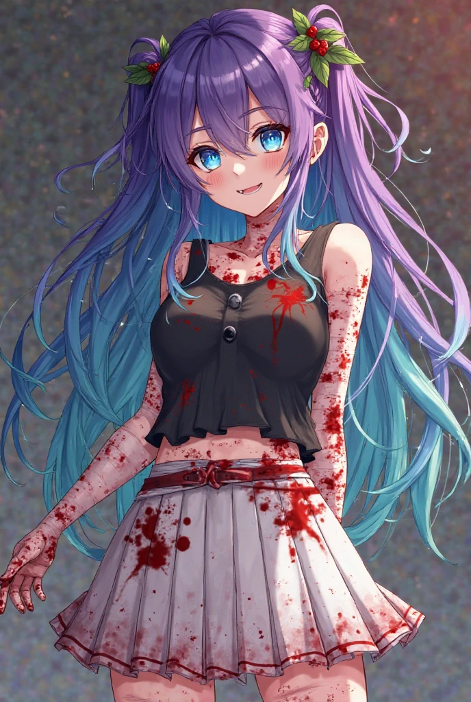 Anime girl with blood on her face and purple hair., Gapmoe Yandere, Gapmoe Yandere Grimdark, yandere, yandere. high, Mirai Nikki, demon anime girl, portrait Gapmoe Yandere Grimdark, travel mirai nikki, seductive anime girl, Gasai Yuno, Pin on anime, Intricate Yandere