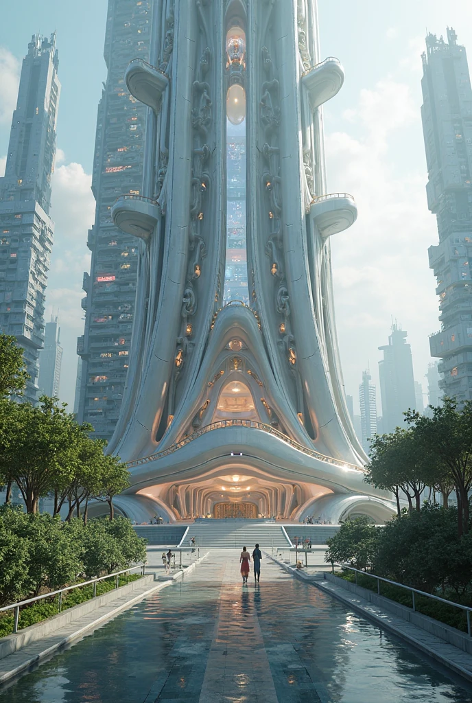 Create an image of a statue or monument in the city commemorating the events and heroes of the story. The monument should be a fusion of futuristic and ancient designs, set against a backdrop of a revitalized city skyline. Use ultra-realistic 4K rendering to emphasize the grandeur and significance of the monument