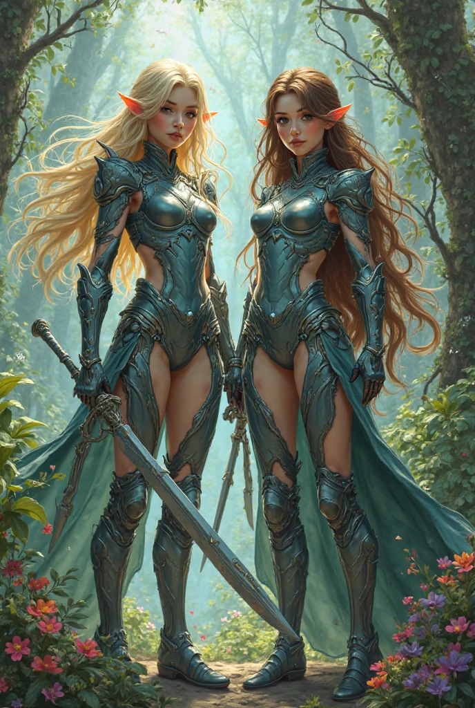 ((masterpiece, 8k, ultra, full shot body, quality, official art, beautiful and aesthetic:1.2, green theme), (1girl), (entire figure), (big breasts), golden armor, intricated detailed, NSFW, (fractal art:1.3), cosmic elements, colorful, highest detailed, (green eyes, long wavy hair, blonde hair)