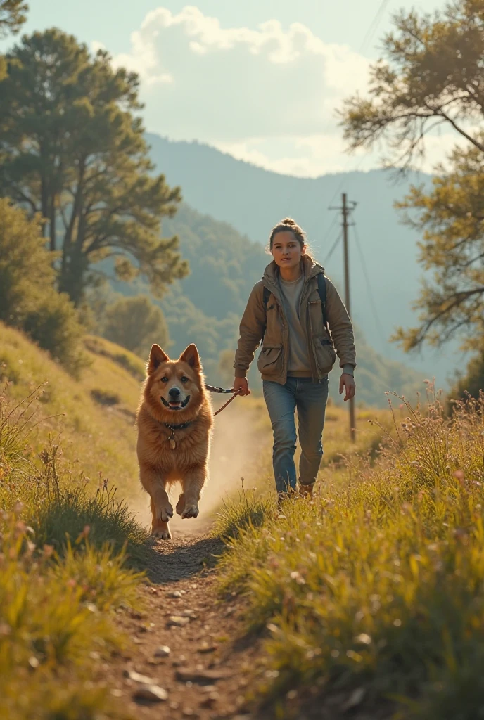 A video of a dog with Reuanas who goes with his owner through a landscape