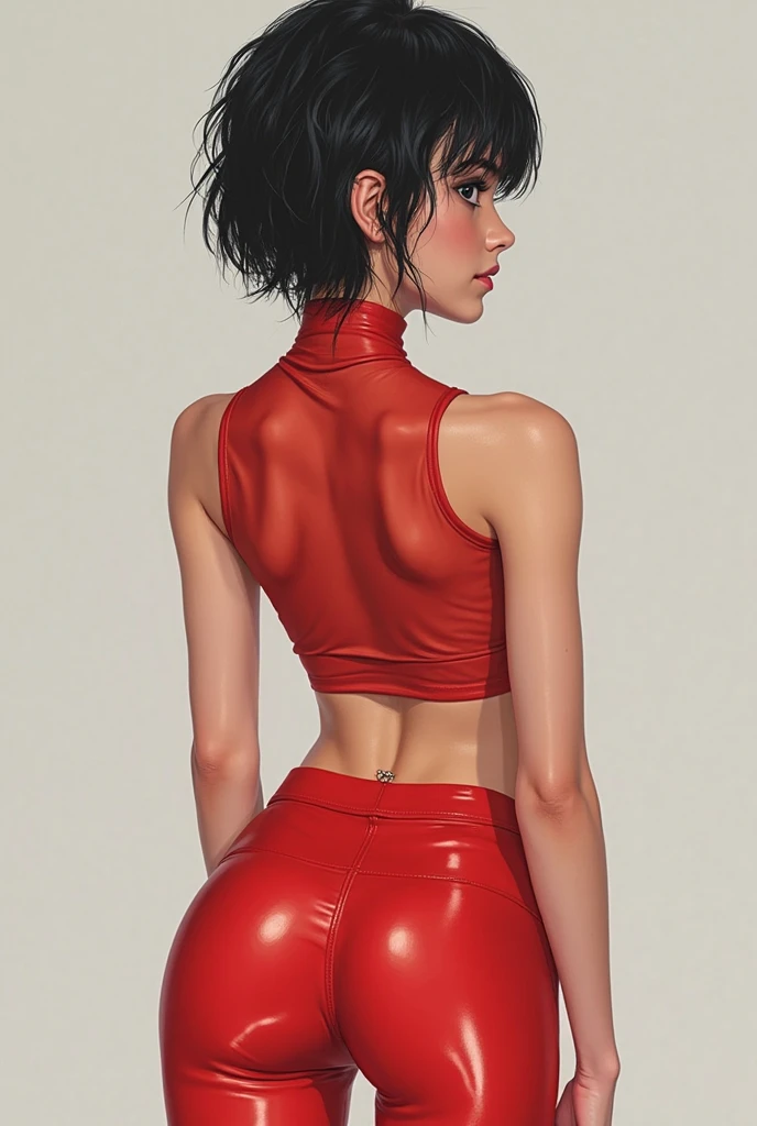 a woman fitness in a short red latex skirt and round glasses, short hair posing for a photo, a hyperrealistic anime girl, hyperrealistic, cutesexyrobutts, realistic and seductive, backlit, curved, ecchi, ecchi anime style, oppai, cute anime girl squatting, style ecchi, pouting, anime, Realism, anatomically correct, super detail, high quality, 4K, textured skin, high resolution