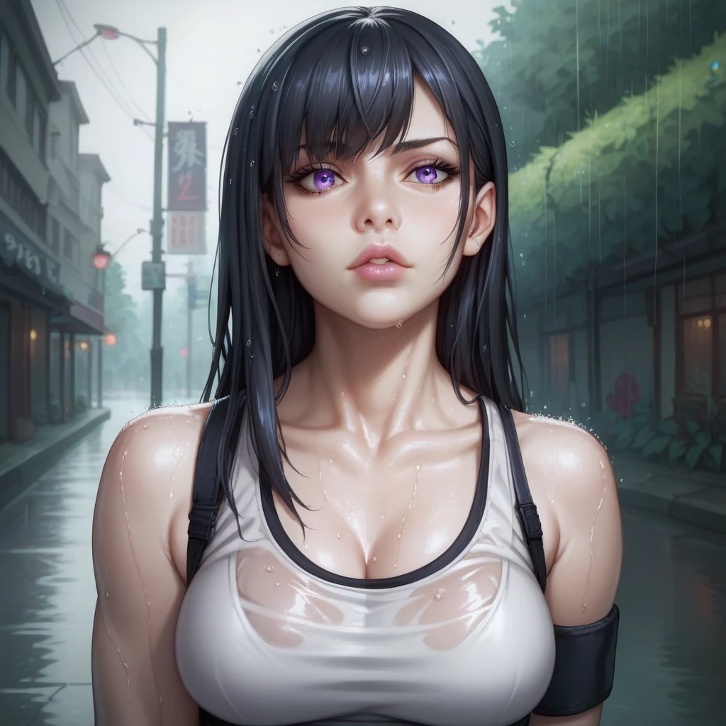 (Highest quality,4K,8K,High resolution,masterpiece:1.2),Very detailed,(Realistic,photoRealistic,photo-Realistic:1.37),Beautiful woman, Hyuuga Hinata,Healthy Body,
Beautifully detailed sweat glands,Smooth skin texture,Carefully drawn,

(Sleeveless shirt, Fishnet top, Unzipped jacket),  (humidity:1.2), Beautiful Eyes, (Attractive face:1.2), (Beautiful Skin),(Big Breasts),Sticky with sweat,In a dynamic pose,

Naruto's World,indoor,In a dripping cave