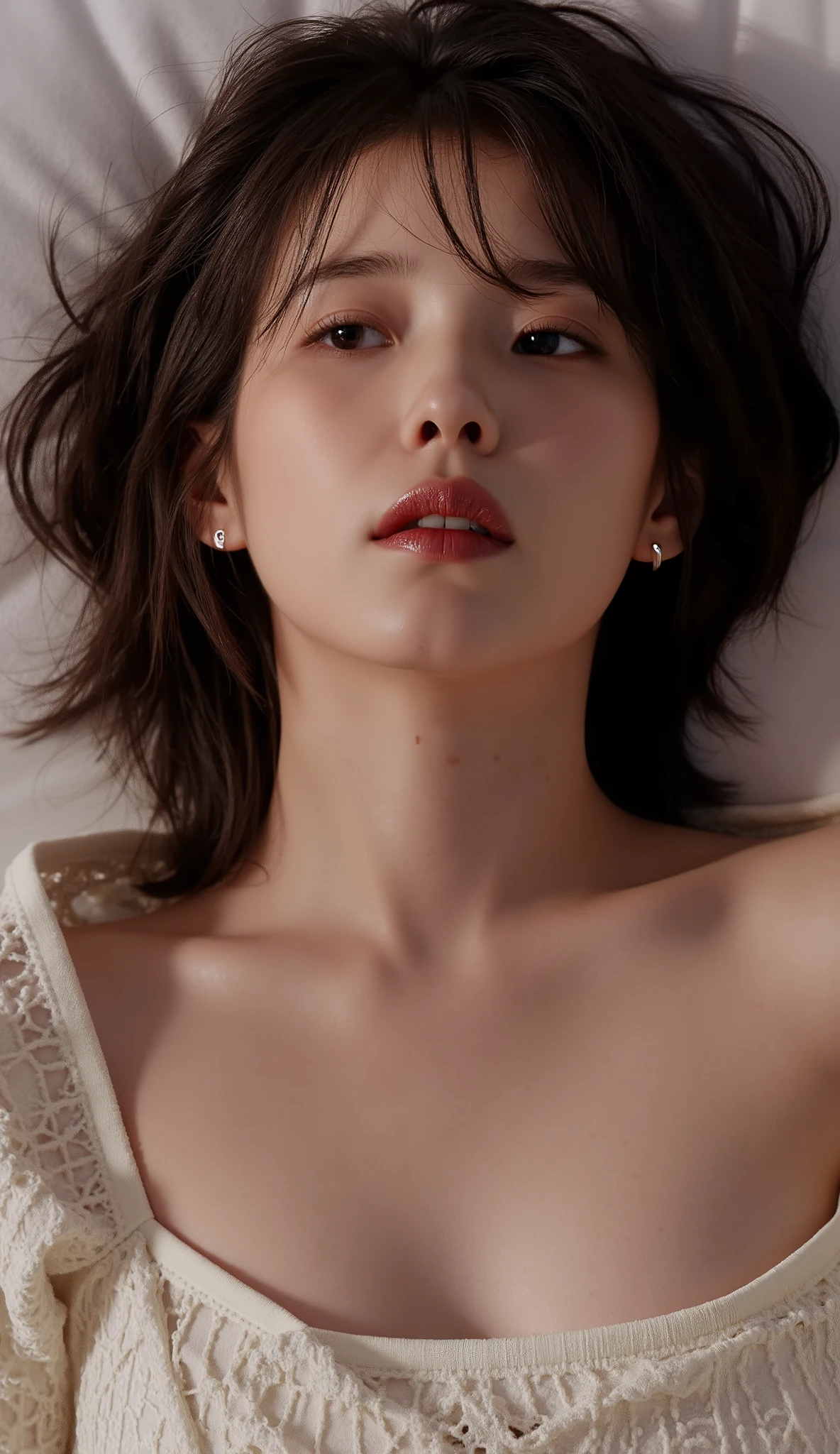 ((( real、live-action、reality、High image quality)))do, best quality , ( High Definition CG Unity 8K Wallpaper ), ( best quality ), edge orgasm 、 face focus 、 wh3ein with her mouth open and her tongue out 、wh3ein with an edge_face、 brunette hair、 on the bed、view from above with a wide opening, upper body in frame ((sweat) ),((Skin that shines with sweat))((The collarbone shining with sweat,Face that shines with sweat)),((Sweat-drenched skin))((The skin wet with sweat)),