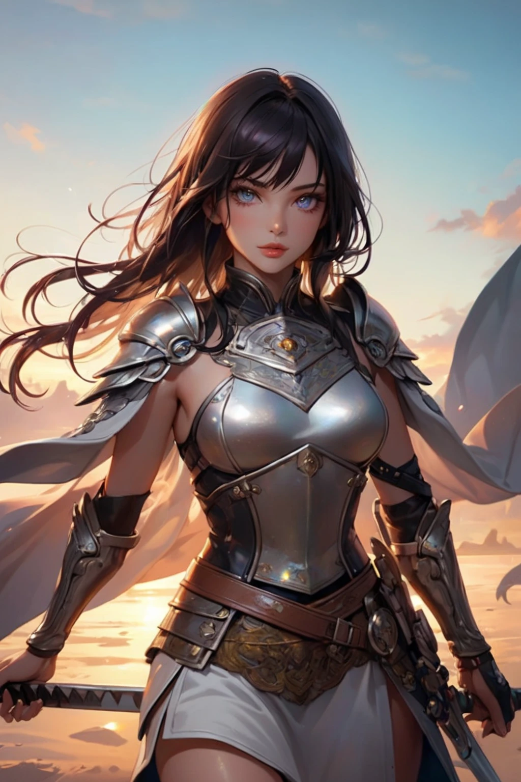 Woman with a sword、Women are beautiful、kawaii faces、chineseidol、Breasts are big、huge tit、huge-breasted、wearing a black armor、Wearing a helmet、The armor is cool、The helmet is cool、Long hair、Fantastical、high-level image quality、Transparent background、((Transparent background))、huge-breasted、Jet black armor、Jet black helmet、