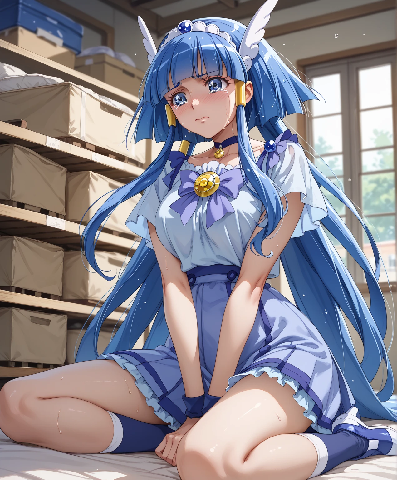 tmasterpiece，A high resolution，best qualtiy，kamisato_ayaka，Color map，tiny feet，Wash your feet，mouth drool，roll eyes，streaming tears，Swimsuit cheongsam，Raised sexy，Skirt bottom，pantiess