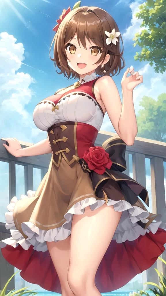 (8k, best quality, masterpiece:1.2),(best quality:1.0), (ultra highres:1.0), watercolor,
BREAK, 1 beautiful girl, (17 years old girl),Solo,(Cute:1.2),(Chibi:0.5),(kawaii:1.5),(Lori:0.5),BREAK,1 beautiful girl, (17 years old girl), Very detailed, colourfull, highest details, BREAK, (Extremely Huge breasts: 1.2), (Overwhelmingly Enormous Thighs: 1.5), Clear skin, Beautiful skin, Shy skin, 1 beautiful girl, (Brown hair:1.75), (Cat ears, Ponytail, medium-Long hair: 1. 2), (Light blue eyes, long eyelashes, Double eyelids: 1. 2),Solo,gleaming skin, Clear skin, Beautiful skin,(best quality face),(Top quality glowing eyes),(The best smile,:D:1.45), nose blush, grin,
BREAK, Sunset, cool luxury Modern House,
(1girl, The girl is in a seductive mood sitting on the floor:1.5), (crossing her legs),
(beautiful eyes:1.5), (happy, smile),
She is in a sexy mood and is showing her enormous thighs, but gets embarrassed because her skirt is slightly too short.
BREAK
girl wearing a Cute off-shoulder Red Dress with wide Black shoulder straps, and a slightly short Black Skirt,
(give a luxurious account of girl and background),
BREAK,wakame,wakame,wakame,(Cowboy Shot,from below:1.4),
BREAK,(Blurry background:1.3),(absurderes, hight resolution, Super Detail Art),cel shading,Clear Color, optical effect, Beautiful pictures, Bright glow, mystic atmosphere,(Close-up of girl:1.1), Mystical light particle effect,manga influence, clean line drawings,