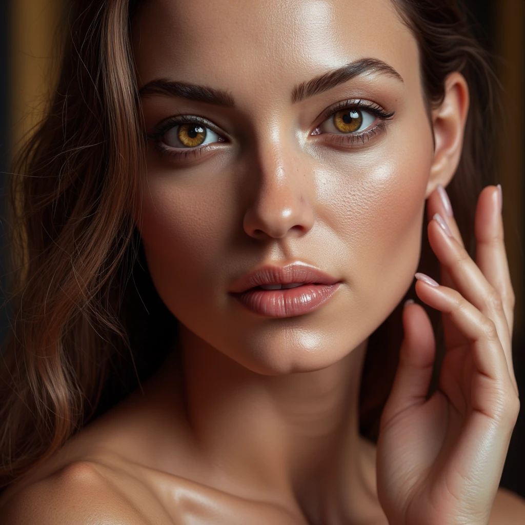 a large-breasted girl on a bed with a thin gold sheet, beautiful detailed eyes, beautiful detailed lips, extremely detailed eyes and face, long eyelashes, highly detailed portrait, sensual pose, cinematic lighting, warm color palette, photorealistic, 8k, high quality, masterpiece