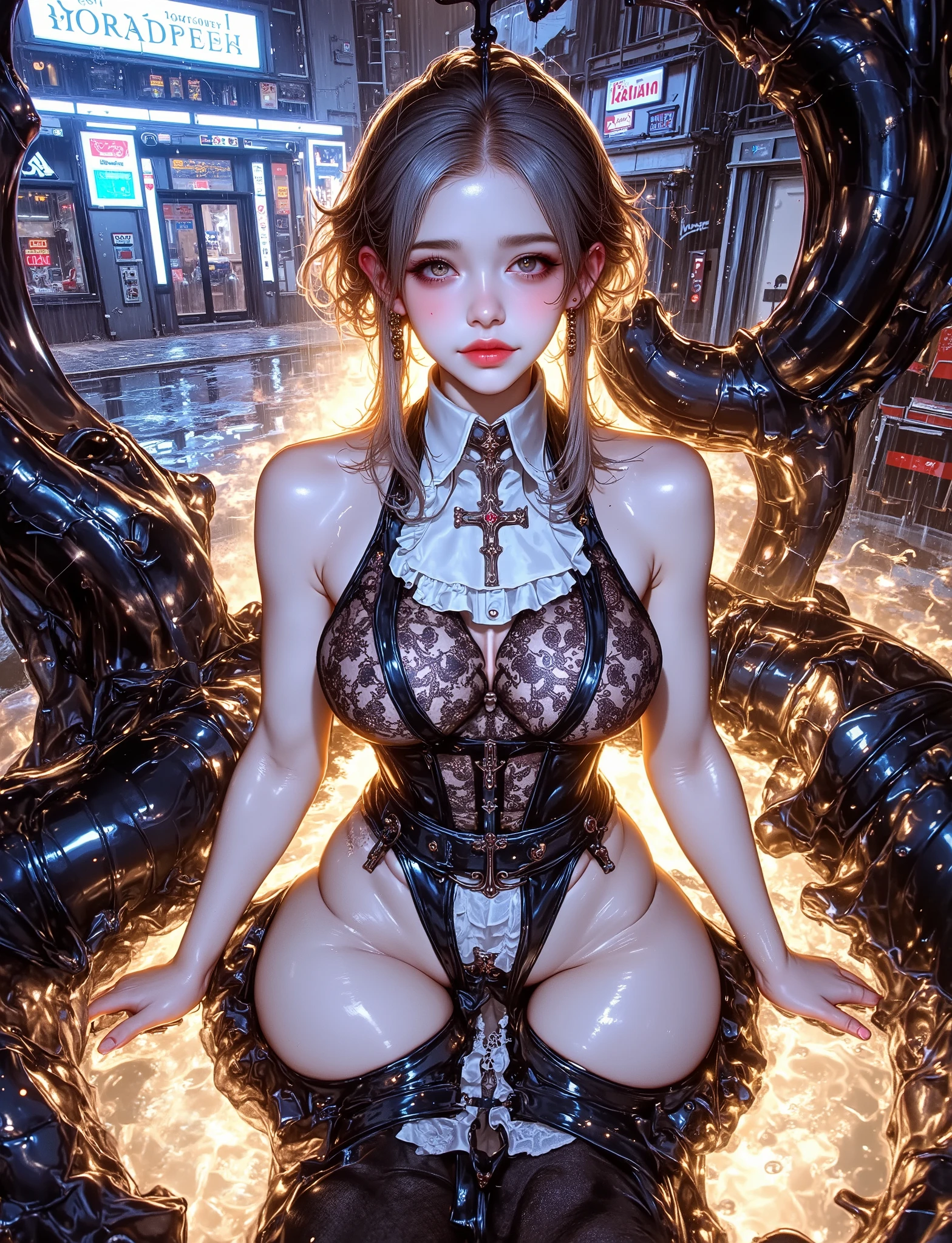 ((((Best Quality, 8K, 32K, masterpiece, 1.2)))),{{solo}},nsfw,{{{Artist: EUPHORIA's style}}},((perfect beautiful face:1.2)), {{{{Individual 3 girls are kneeling at side by side at horizontal row:1.2}}}},nsfw, slender body, wearing , wall, shackled neck with chain,((put milking machine on nipples, suctioning:1.2)) high quality of vagina, vivid pussy, a lot of public hairs, embarrassed,