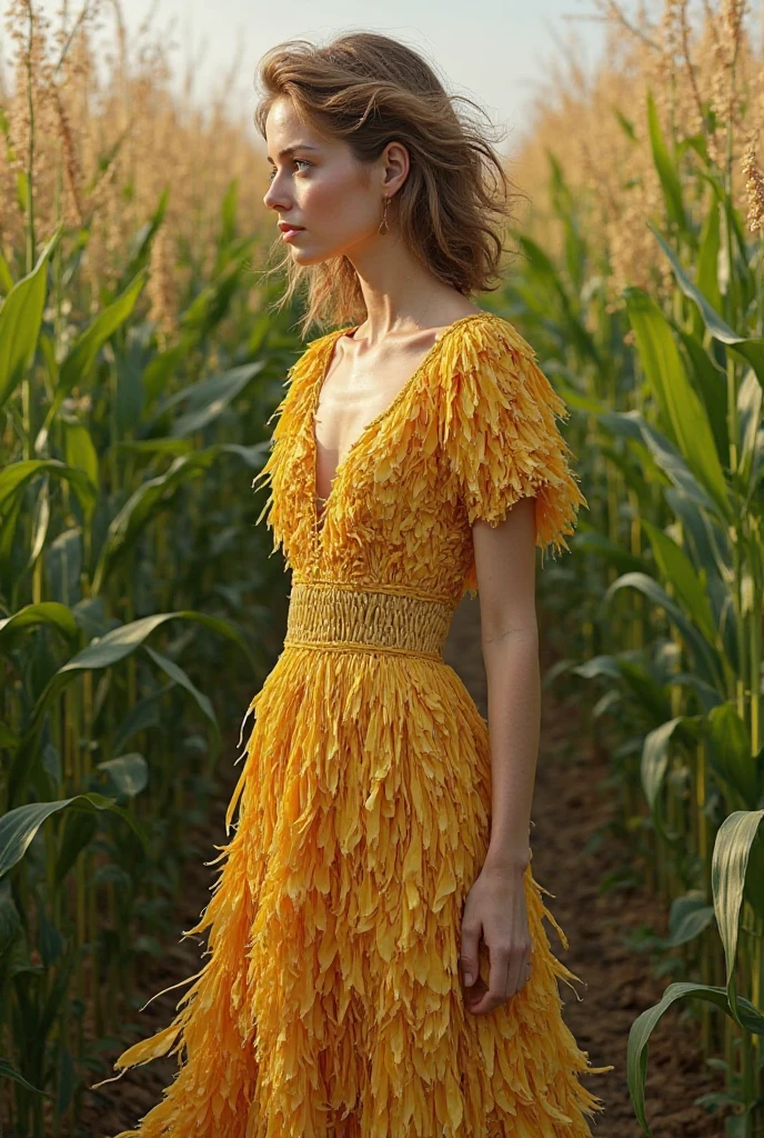 Create a dress made from corn husks. 
