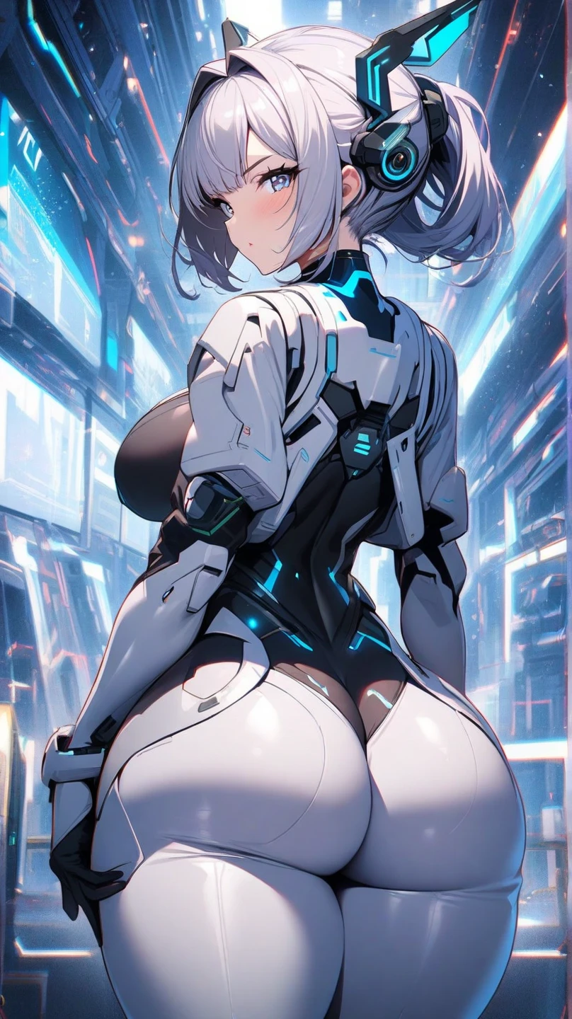 Milf, woman in a futuristic suit, highly detailed face, cool, mom, tomboy, very large breast, (Milf), mature face, (mature female), cybersuit, anime girl wearing tight suit, milfication, Elegant body, navel focus, naked body, gloves, earrings, science fiction, female protagonist, standing, volumetric light, detailed lighting, detailed textures, oppai cyberpunk, biomechanical oppai, masterpiece, best quality eyes, sci-fi background, futuristic landscape, low angle, (smooth surface), (simple body suit), ((((ass))))