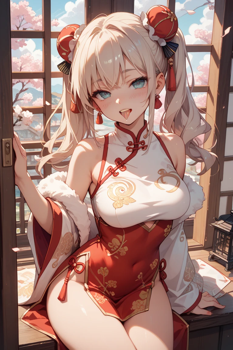 Animal ears　girl　A Chinese dress with a delicate pattern　Big Breasts　Confronting the Dragon