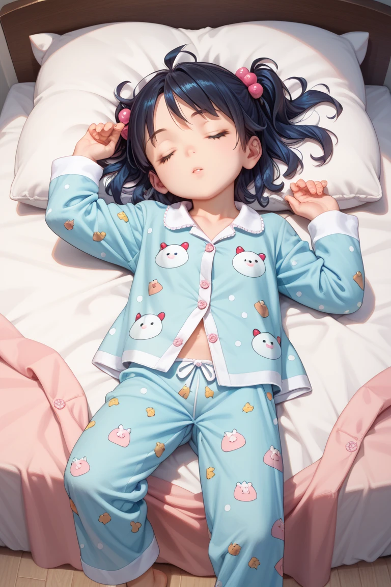 a cute  doll in pajamas, photorealistic, beautiful detailed eyes, beautiful detailed lips, extremely detailed face, longeyelashes, 1girl, sitting on bed, having pajama party, warm lighting, soft pastel colors, cozy bedroom interior, plush toys, stuffed animals, decorative pillows, fuzzy blankets, (best quality,4k,8k,highres,masterpiece:1.2),ultra-detailed,(realistic,photorealistic,photo-realistic:1.37),HDR,UHD,studio lighting,ultra-fine painting,sharp focus,physically-based rendering,extreme detail description,professional,vivid colors,bokeh