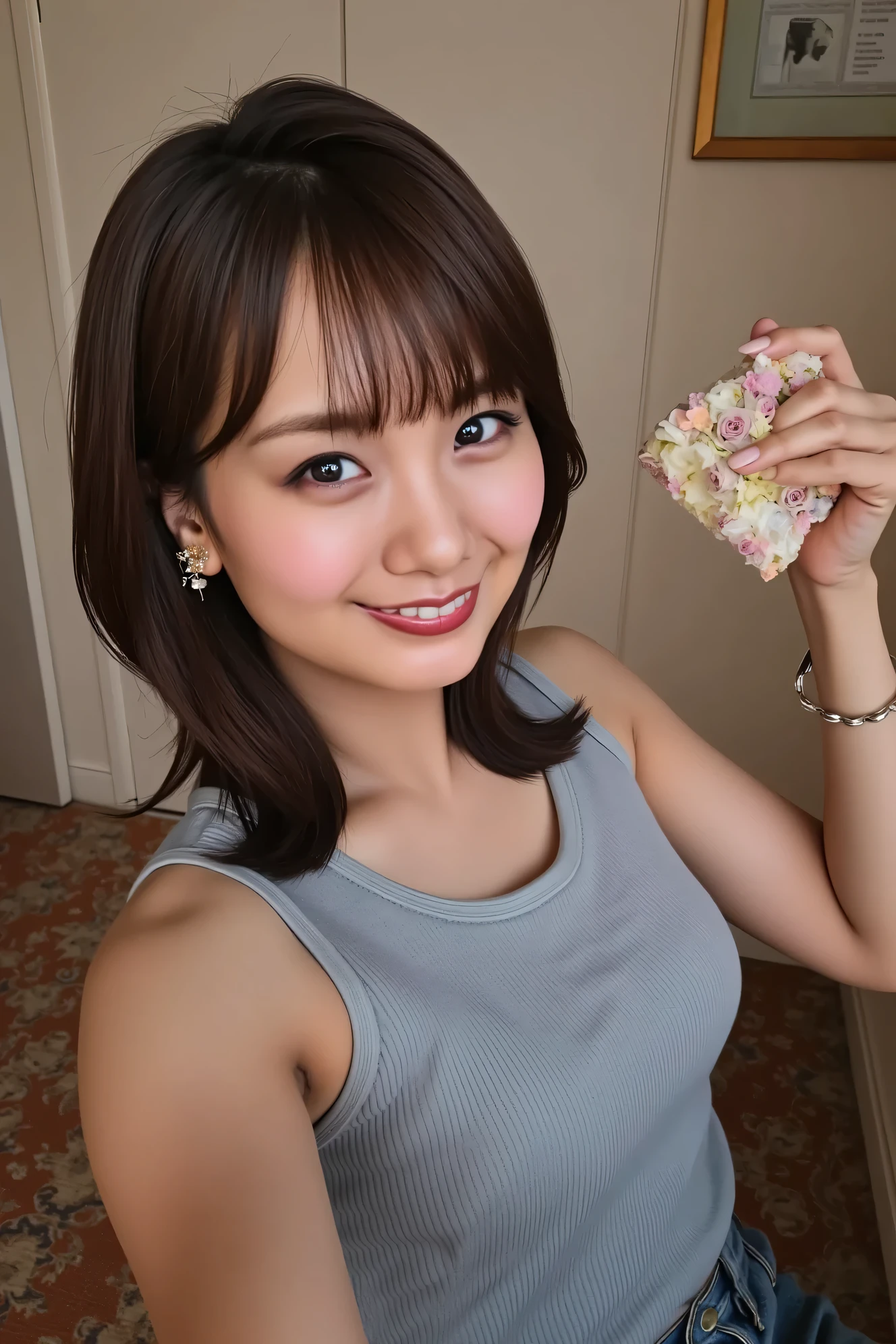 ((( high definition , top quality, very detailed, masterpiece , high-definition detailed photos , realistic , Real people々 , Super precise skin ))) , , ( from before ) , Full Body , Pre-shot , viewer , ( Dull face ) , { wear a sports bra and denim shorts : 1.8 } , black hair , medium hair , medium breasts , { is lying on her back, from the side : 1.8 } , dark time at dawn , (( keep your hair behind your ears : 1.8)) , { nsfw },