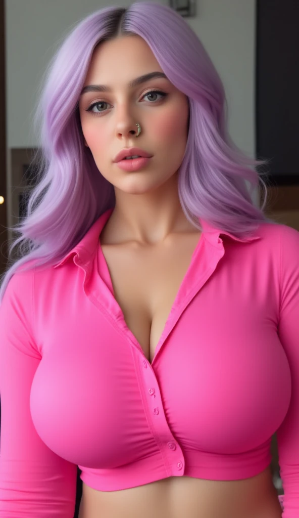 high-rise shorts and a polka-dot hair tie huge breasts