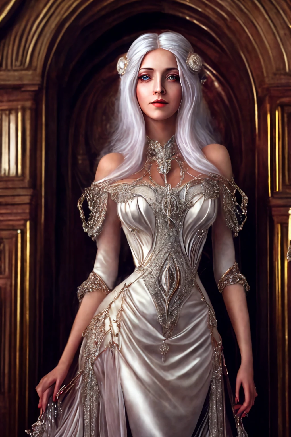 (elf:1.2), (masterpiece), (extremely intricate:1.3), (realistic), portrait of a girl, tall, thin, slender, elegant, (fashionable outfit), blonde immaculate hair, perfect makeup, long lashes, jewellery, pale skin, detailed textures, upper body, indoors, bright sunlight, classroom hallway, professional photograph of a stunning woman detailed, looking at the camera, alluring stare, detailed eyes, sharp focus, dramatic, award winning, cinematic lighting, octane render unreal engine, volumetrics dtx, (film grain, blurry background, blurry foreground, bokeh, depth of field, motion blur:1.3)