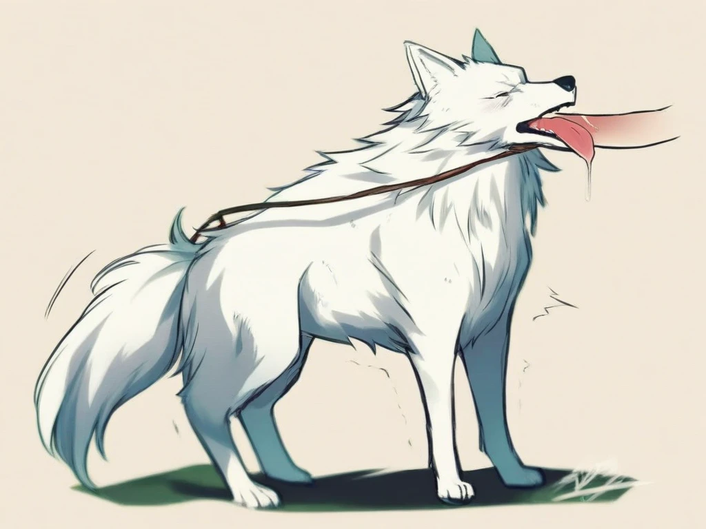 Feral, furry, panting, detailed paws, 5 fingers each paw, 1 tongue, 1 , 1 anus, 2 testicles, detached 1 tail, Samoyed breed, after orgasm, vivid colors, realistic, white background, cum in ass, cum on floor, cum on , realistic