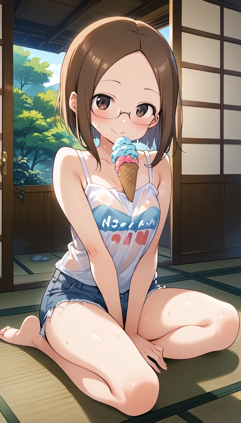 2D, masterpiece, Highest quality, anime, intricate iris,Highly detailed face, Beautiful Face, (Fine grain, Deep Eyes),(Sitting on a bench ), (Captivating smile, Mouth closed), Face Focus, ),(mall, Spraying water inside the house),(Medium chest:1.2, ) , (Uraraka_Ochako)、Areola、belly button、Nipples、show off nipple、Pink hoodie, Side Lock、pubic hair