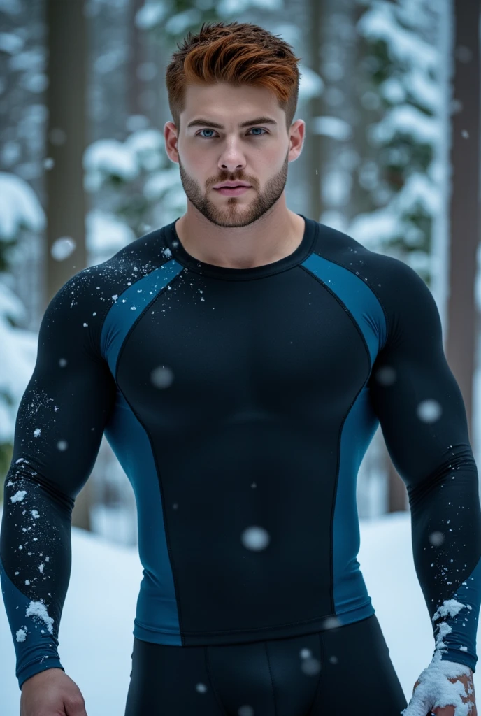 RAW photo, ((full body shot)),  czech young man standing in a pine forest with his shirt off, ((snow on his shoulders and chest)), in a snowy forest setting, standing in the snow,  czech man, shirtless, twink, (bulged symmetrical six pack abs), beautiful symmetrical face with full lips and open eyes, (huge pectoral chest muscles), V-shaped upper body,  undercut blond hairstyle, wearing only small micro thong , ((masterpiece)), ((bestquality)), 8k,high detailed, ultra-detailed, Neutral Expression, Stylish Pose, real skin texture, cinematic lighting, (full body shot) , (natural pose:1.2) , (detailed beautiful skin:1.2) , (beautiful detailed face:1.2) , textured skin, (detailed face and eyes:1.3),big bulge and big butts,(Best quality, 8k, Masterpiece).,highest detail, superior quality, natural lighting, beautiful, sexy, correct anatomy, good composition,realistic shapes, realistic skin tones,Natural eyes,realistic eyes,looking up at viewer,vpl,realistic muscles,Realistic wrinkles on the skin,Realistic arms and legs,Realistic face,realistic hair,Make a sexy and seductive face, man focus,amazing composition, front view, HDR, volumetric lighting, ultra quality, elegant,Post a erotic photoshoot,Realistic pose,detailed hair,full body,Fujifilm XT3 photorealistic art by midjourney