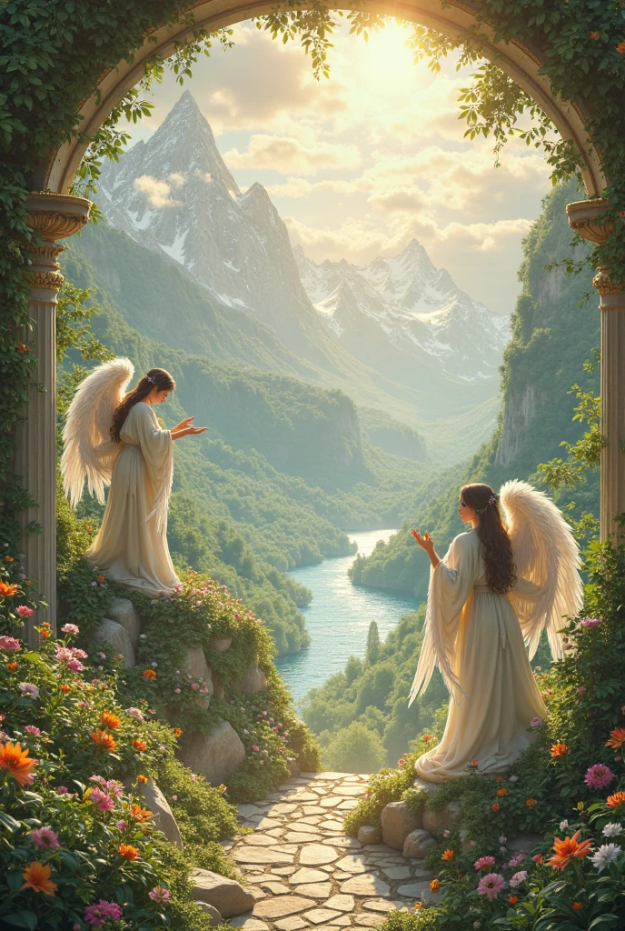 World of angle beautiful and tree and maintains and many beautiful woman angles in the world