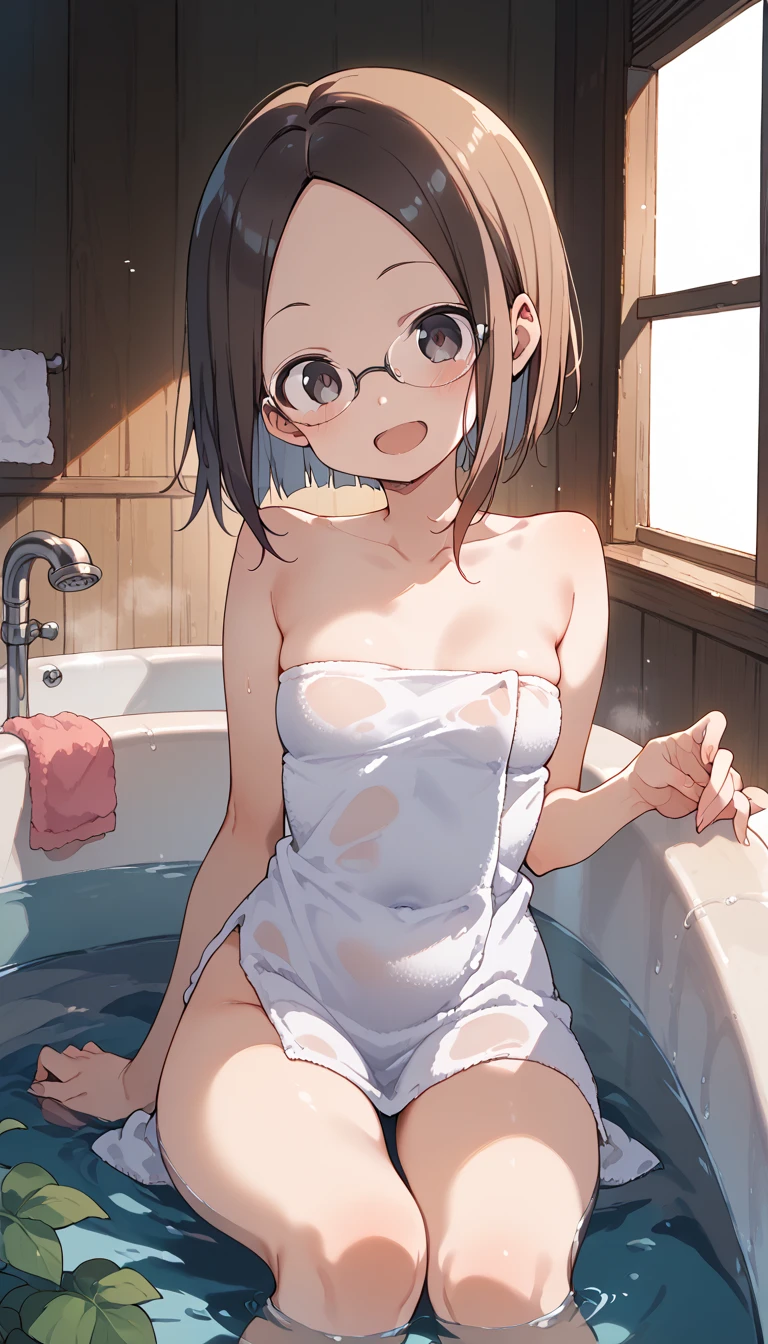 teens girl、Wet towel、Naked nipples are visible、Surprised face、Japanese old man licks ass from behind、Grab your thighs and put your fingers in your crotch、